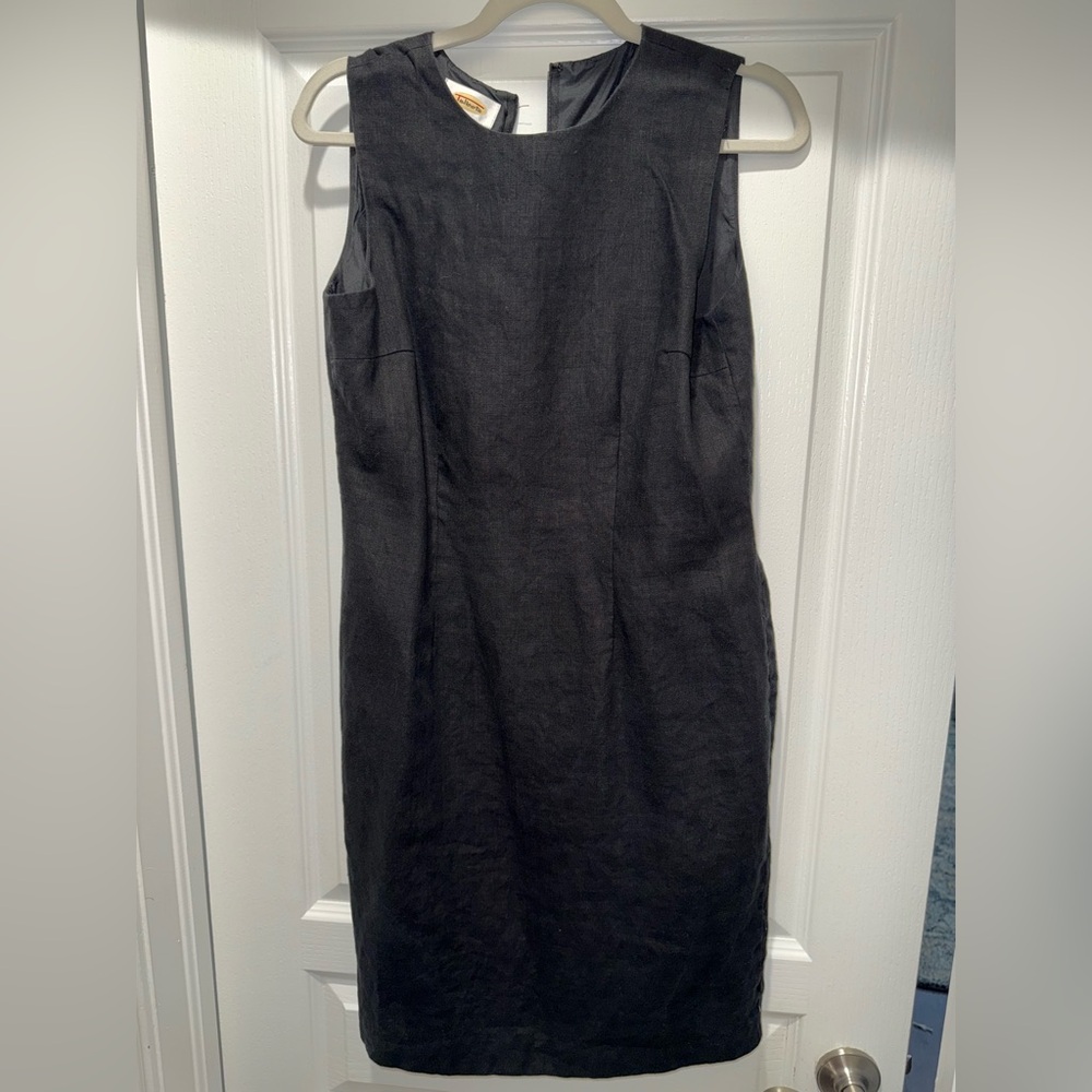 Talbots Black Sleeveless Sheath Linen Midi Dress